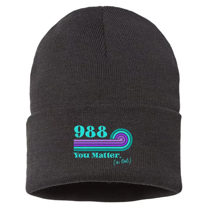 988 Suicide Prevention Mental Health Awareness Retro Teal Sustainable Knit Beanie