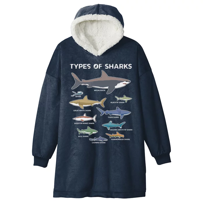 9 Types Of Sharks Educational Colorful Ocean Tee Hooded Wearable Blanket