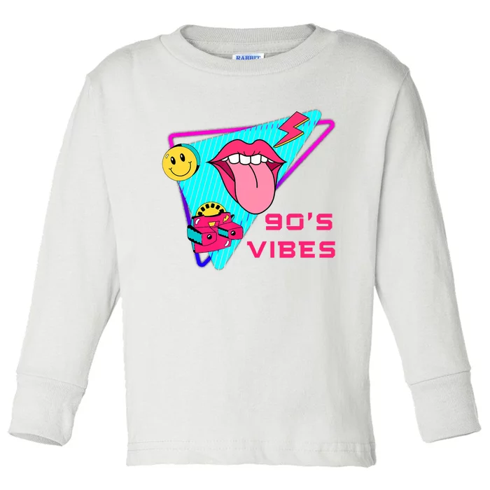 90's Vibes 1990s Fashion 90s Theme Outfit Nineties Party Toddler Long Sleeve Shirt