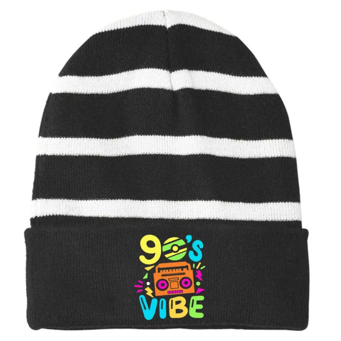 90s Vibe Striped Beanie with Solid Band