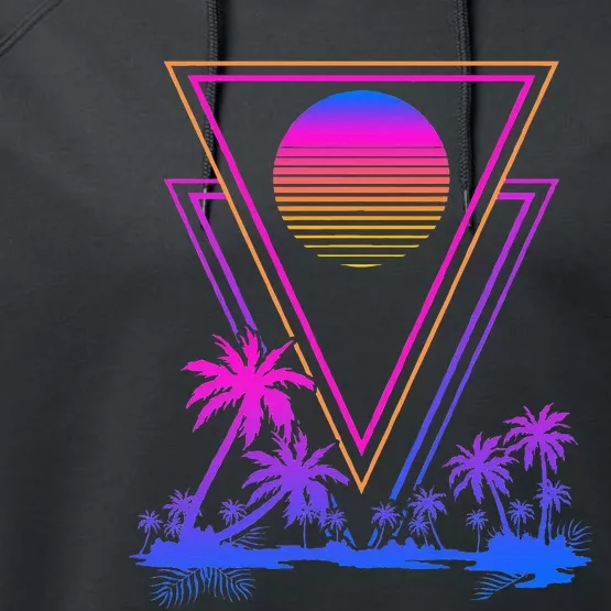 90s Vaporwave Aesthetic Palm Trees Performance Fleece Hoodie