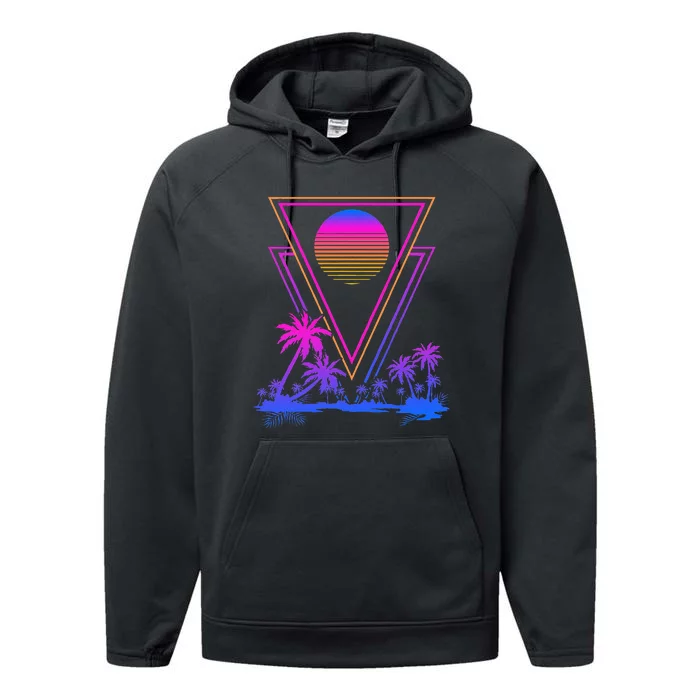 90s Vaporwave Aesthetic Palm Trees Performance Fleece Hoodie