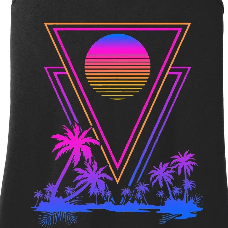 90s Vaporwave Aesthetic Palm Trees Ladies Essential Tank