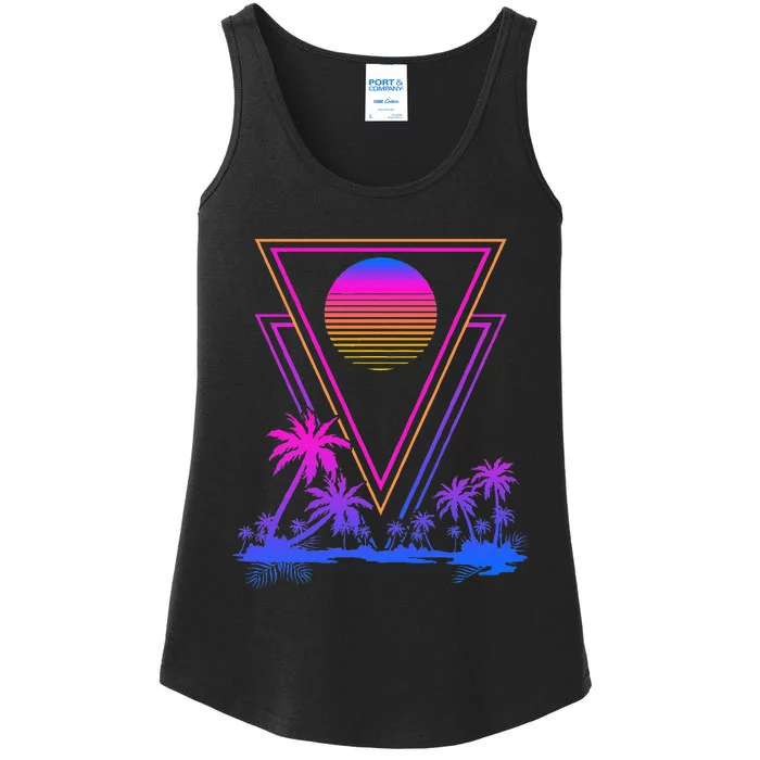 90s Vaporwave Aesthetic Palm Trees Ladies Essential Tank