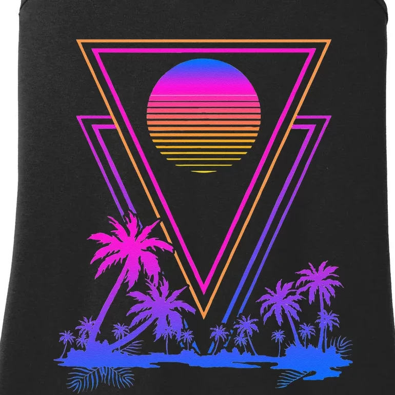 90s Vaporwave Aesthetic Palm Trees Retro 80s Art Vaporwave Ladies Essential Tank