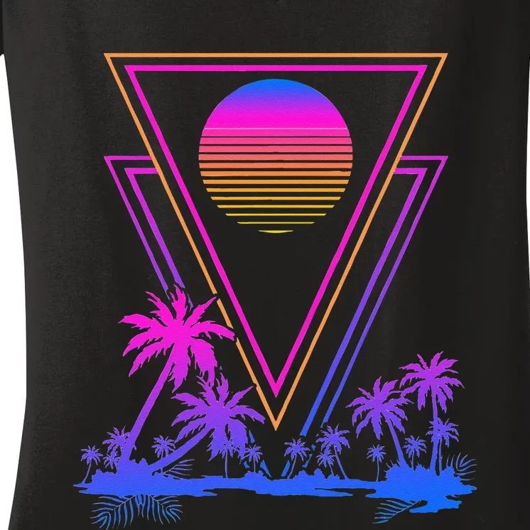 90s Vaporwave Aesthetic Palm Trees Retro 80s Art Vaporwave Women's V-Neck T-Shirt