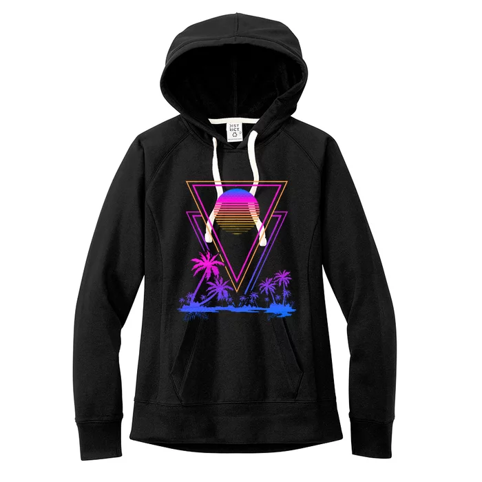 90s Vaporwave Aesthetic Palm Trees Retro 80s Women's Fleece Hoodie