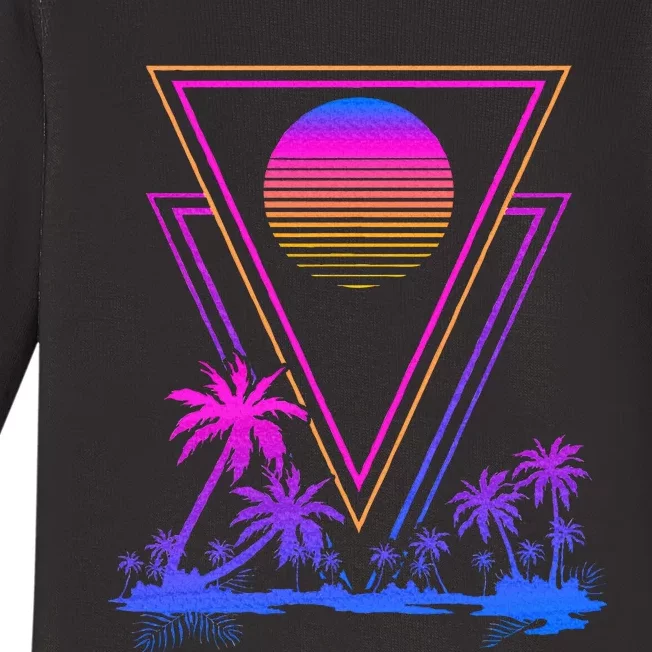 90s Vaporwave Aesthetic Palm Trees Retro 80s Baby Long Sleeve Bodysuit