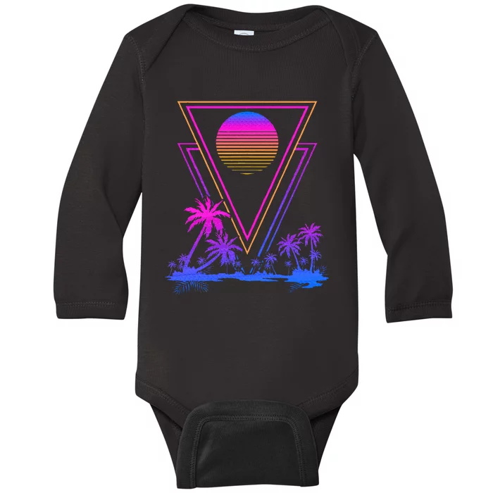 90s Vaporwave Aesthetic Palm Trees Retro 80s Baby Long Sleeve Bodysuit