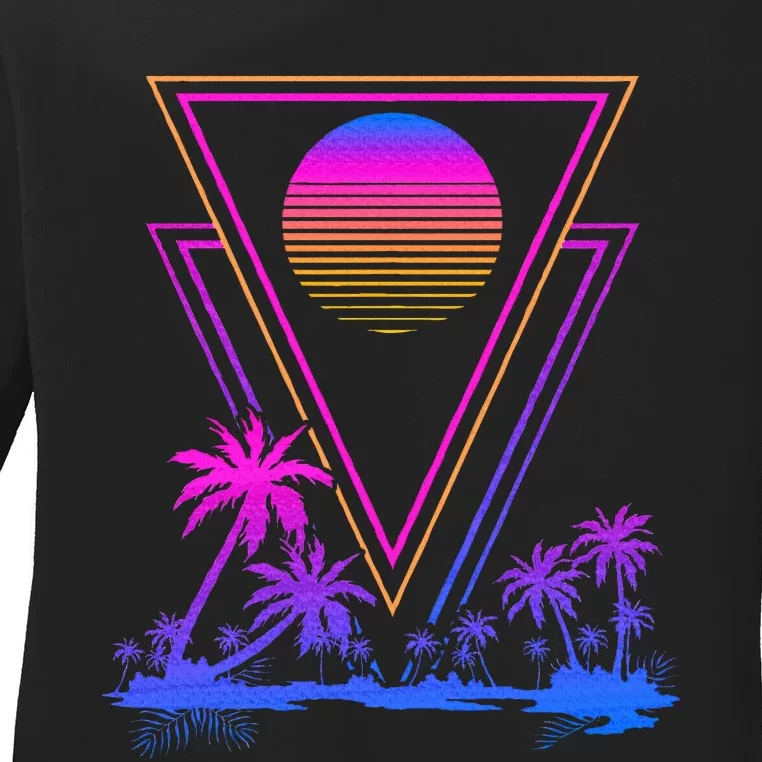 90s Vaporwave Aesthetic Palm Trees Retro 80s Ladies Long Sleeve Shirt