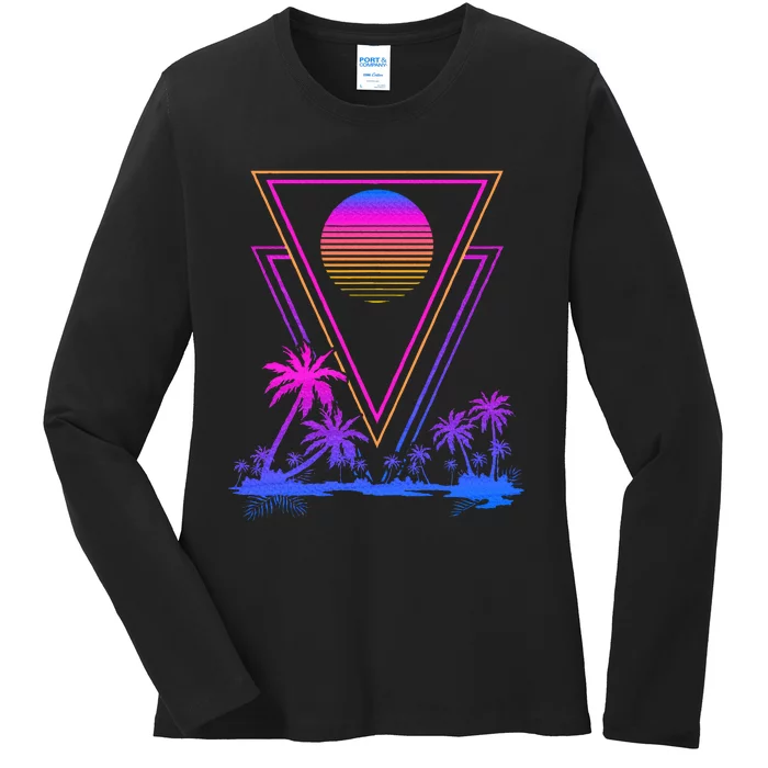 90s Vaporwave Aesthetic Palm Trees Retro 80s Ladies Long Sleeve Shirt