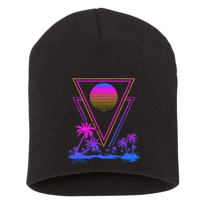 90s Vaporwave Aesthetic Palm Trees Retro 80s Short Acrylic Beanie