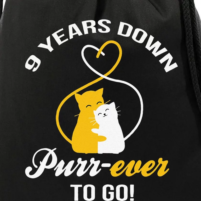 9th Wedding Anniversary Purr Ever Cat Gift Drawstring Bag