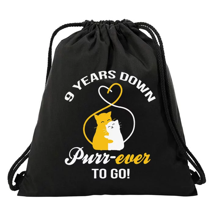 9th Wedding Anniversary Purr Ever Cat Gift Drawstring Bag