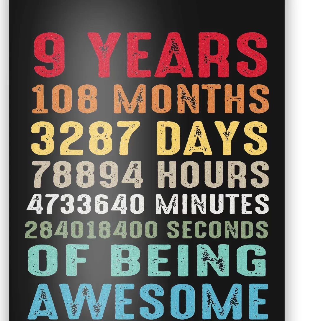 9 Years 108 Months Of Being Awesome Happy 9th Birthday Poster