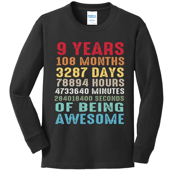 9 Years 108 Months Of Being Awesome Happy 9th Birthday Kids Long Sleeve Shirt