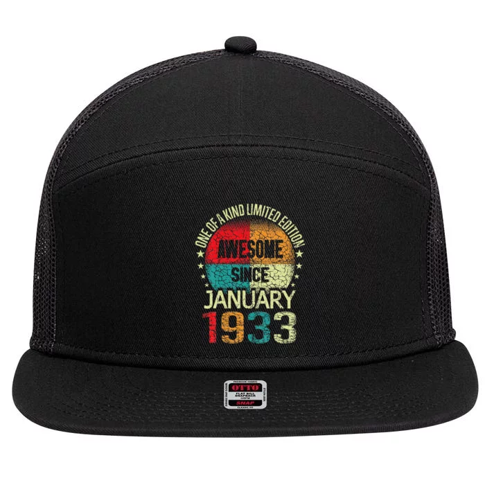 90 Year Awesome Since January 1933 Vintage 90th Birthday 90. 7 Panel Mesh Trucker Snapback Hat