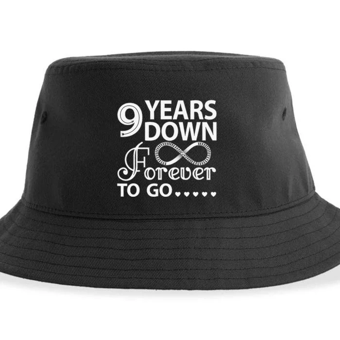 9 Years Down Forever To Go 9th Wedding Anniversary Sustainable Bucket Hat