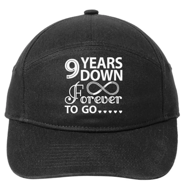 9 Years Down Forever To Go 9th Wedding Anniversary 7-Panel Snapback Hat