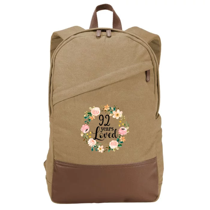 92 Years Loved 92 Year Old Women Floral 92nd Birthday Gift Cotton Canvas Backpack