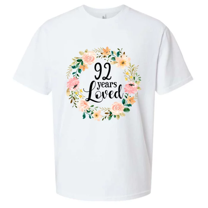 92 Years Loved 92 Year Old Women Floral 92nd Birthday Gift Sueded Cloud Jersey T-Shirt