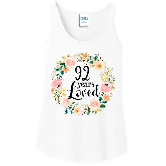 92 Years Loved 92 Year Old Women Floral 92nd Birthday Gift Ladies Essential Tank