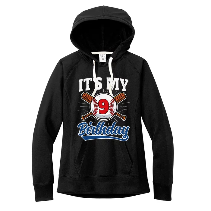 9 Years Old Baseball Player 9th Birthday Party Women's Fleece Hoodie