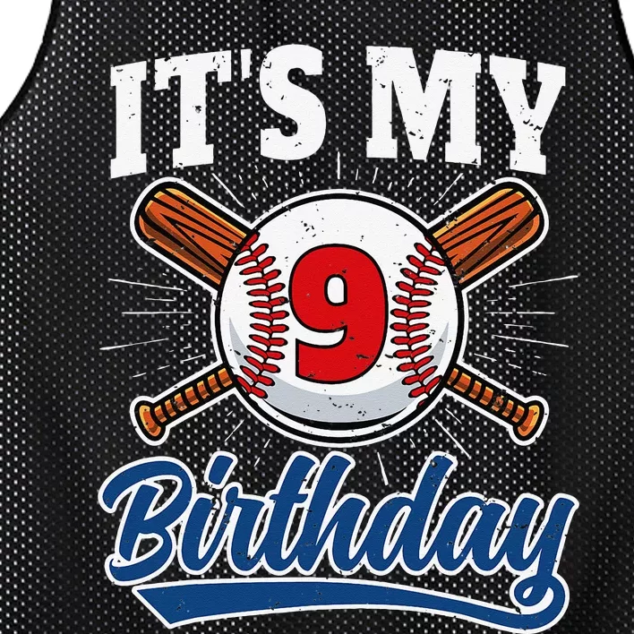 9 Years Old Baseball Player 9th Birthday Party Mesh Reversible Basketball Jersey Tank