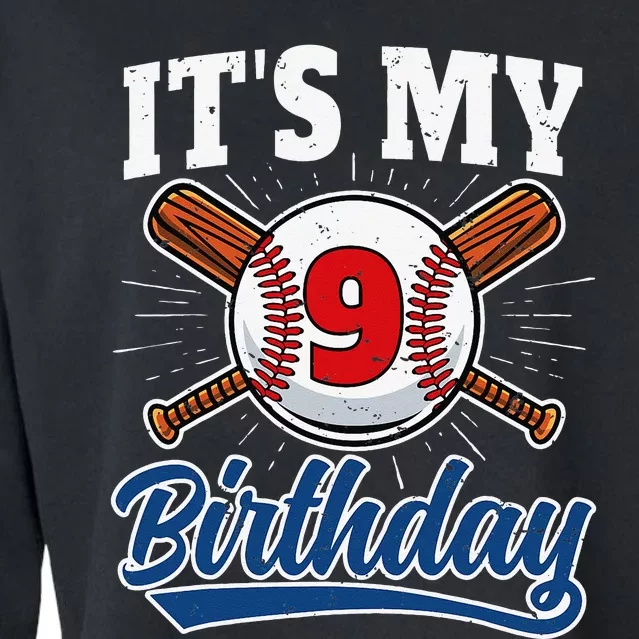 9 Years Old Baseball Player 9th Birthday Party Cropped Pullover Crew