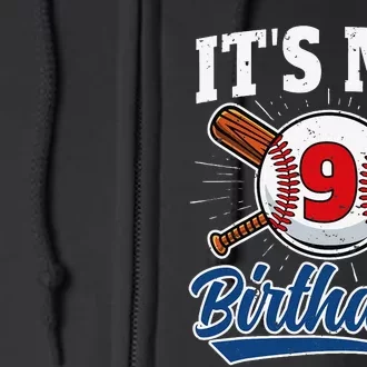 9 Years Old Baseball Player 9th Birthday Party Full Zip Hoodie