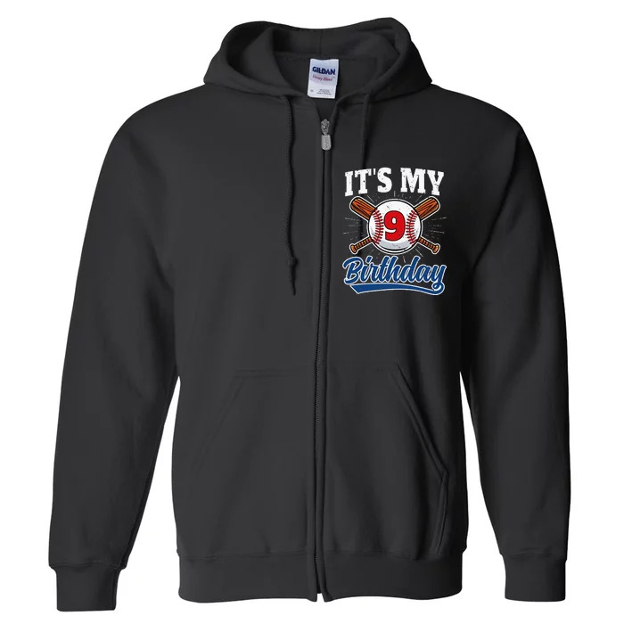 9 Years Old Baseball Player 9th Birthday Party Full Zip Hoodie