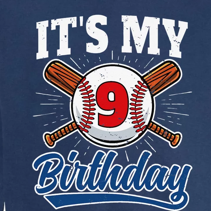 9 Years Old Baseball Player 9th Birthday Party Garment-Dyed Sweatshirt