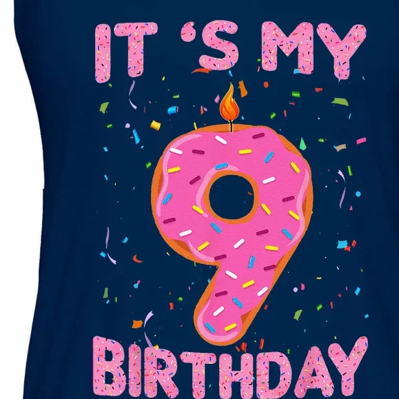 9 Years Old Gifts Funny Donut Its My 9th Birthday Ladies Essential Flowy Tank