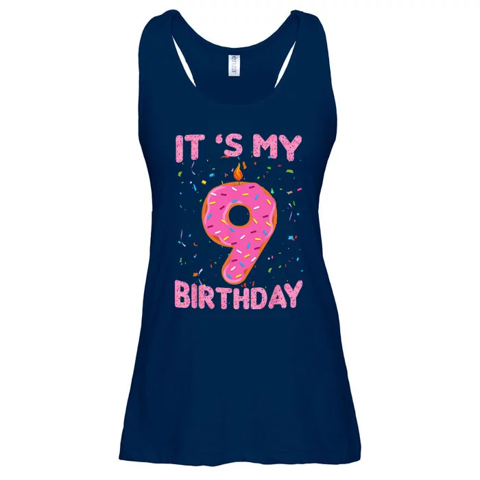 9 Years Old Gifts Funny Donut Its My 9th Birthday Ladies Essential Flowy Tank