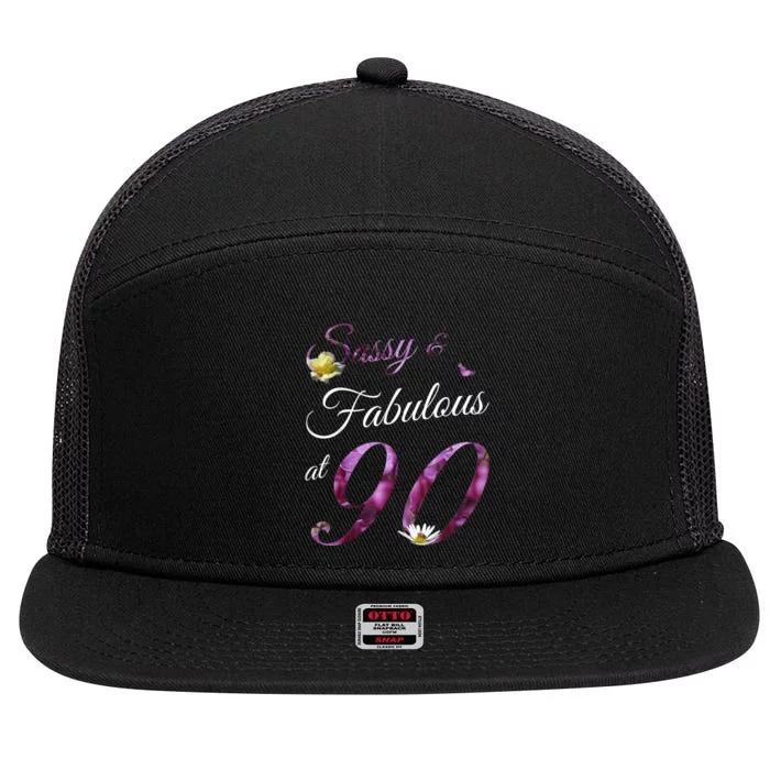 90 Year Old Sassy & Fabulous Floral 1933 90th Birthday Gift 7 Panel Mesh Trucker Snapback Hat