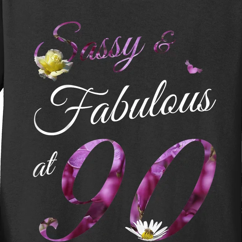 90 Year Old Sassy & Fabulous Floral 1933 90th Birthday Gift Kids Long Sleeve Shirt