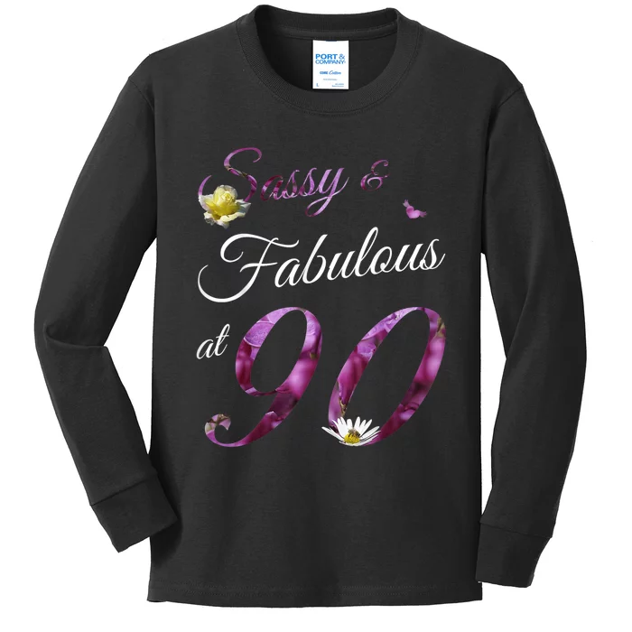 90 Year Old Sassy & Fabulous Floral 1933 90th Birthday Gift Kids Long Sleeve Shirt