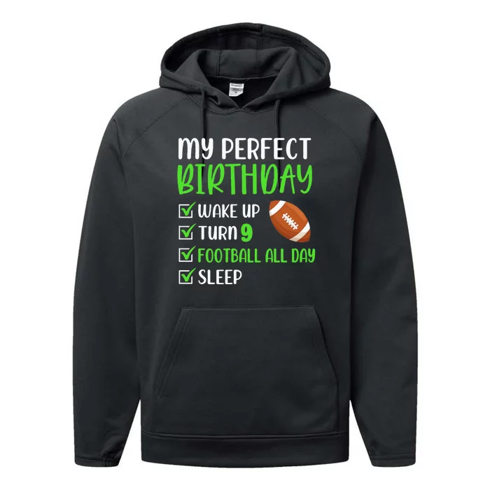 9 Year Old American Football Birthday Party 9th Boy Player Performance Fleece Hoodie