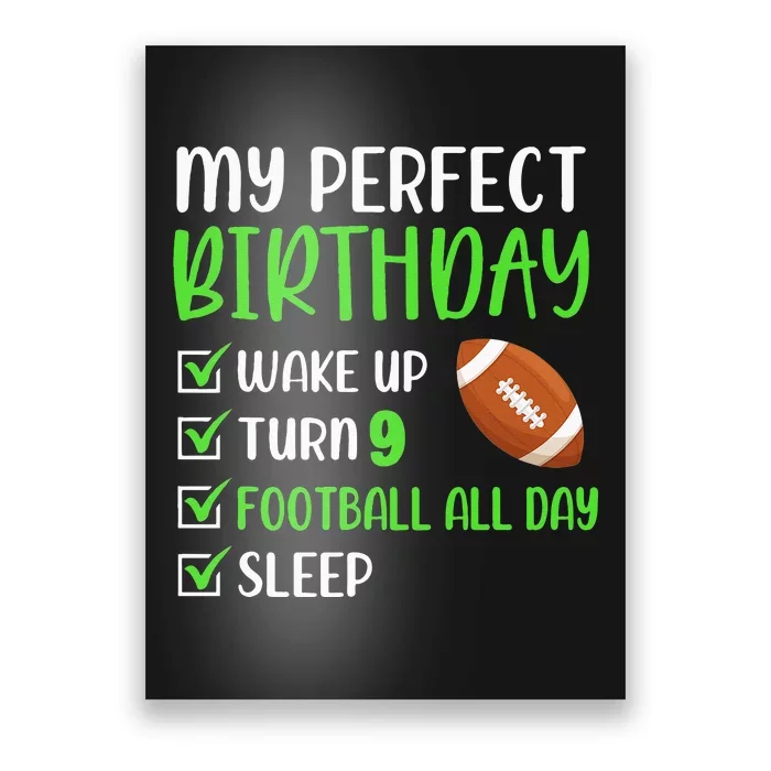 9 Year Old American Football Birthday Party 9th Boy Player Poster