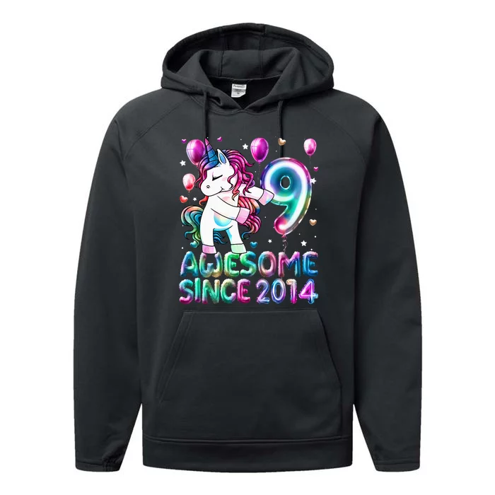 9 Years Old Unicorn Flossing 9th Birthday Girl Unicorn Party Performance Fleece Hoodie