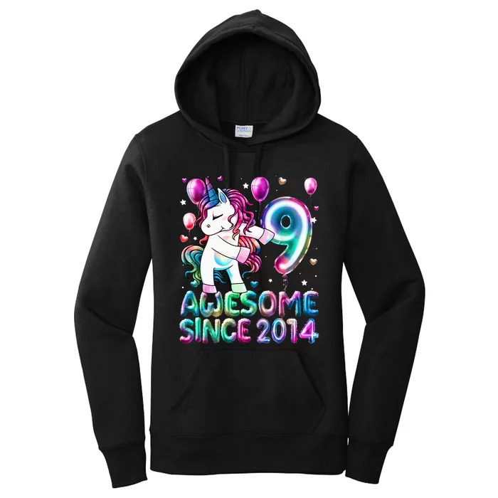 9 Years Old Unicorn Flossing 9th Birthday Girl Unicorn Party Women's Pullover Hoodie