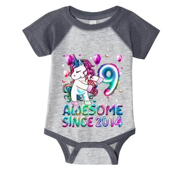 9 Years Old Unicorn Flossing 9th Birthday Girl Unicorn Party Infant Baby Jersey Bodysuit