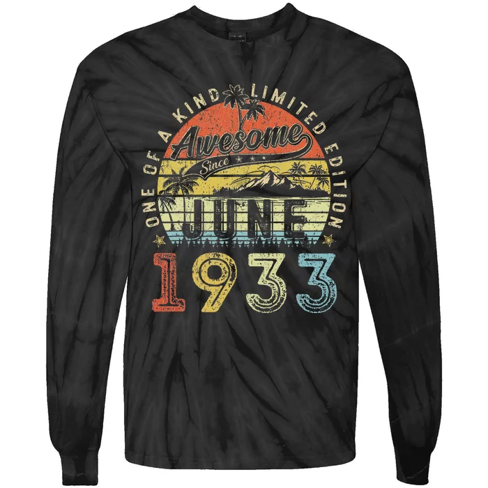 90 Year Old Awesome Since June 1933 90th Birthday Tie-Dye Long Sleeve Shirt