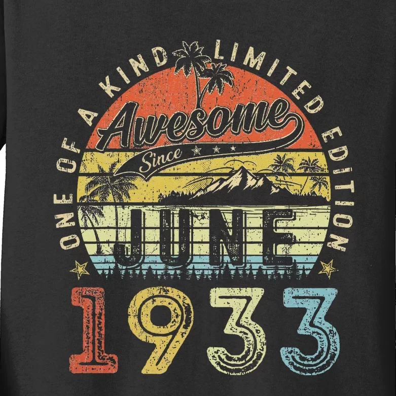 90 Year Old Awesome Since June 1933 90th Birthday Kids Long Sleeve Shirt