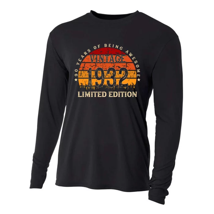 90 Year Old Gifts Retro Vintage 1932 Limited Edition 90th Birthday Cooling Performance Long Sleeve Crew