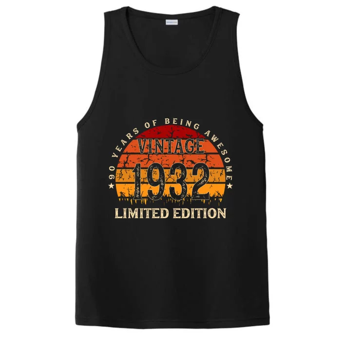 90 Year Old Gifts Retro Vintage 1932 Limited Edition 90th Birthday Performance Tank