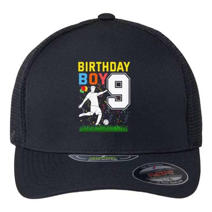 9 Year Old Birthday Boy Soccer 9th Birthday Boy Flexfit Unipanel Trucker Cap