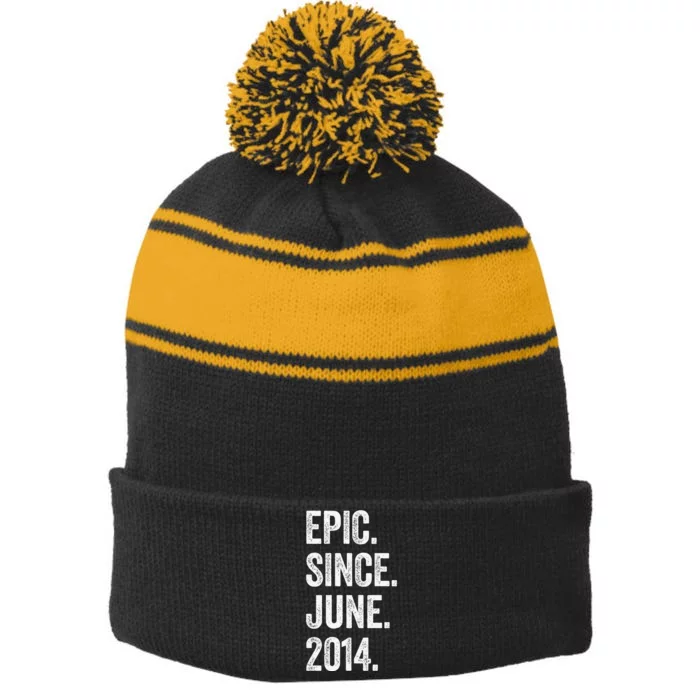 9 Years Old Epic Since June 2014 9th Birthday Stripe Pom Pom Beanie