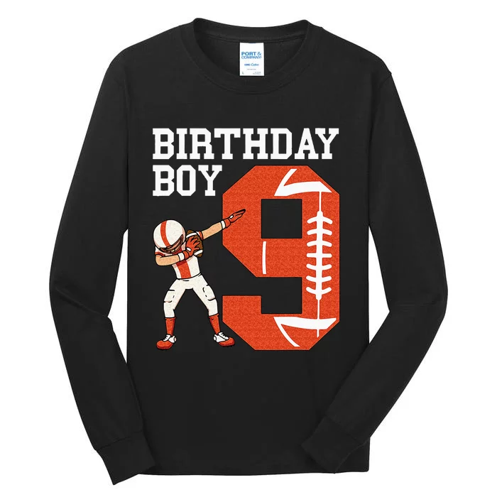 9 Years Old Boy Football Player 9th Football Birthday Tall Long Sleeve T-Shirt