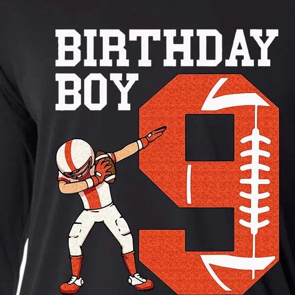 9 Years Old Boy Football Player 9th Football Birthday Cooling Performance Long Sleeve Crew